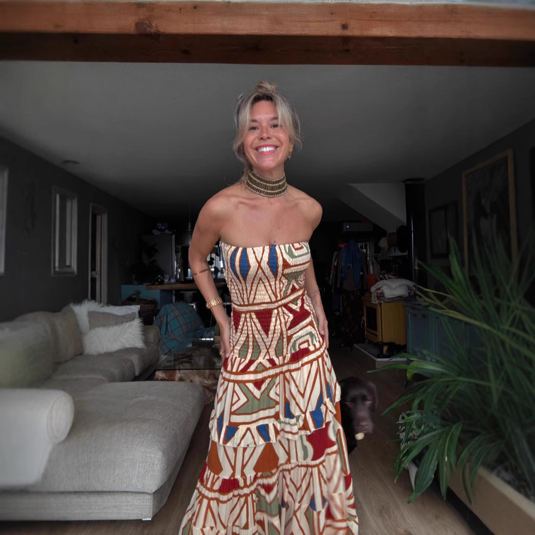 Women’s Retro High Waist Print Slip Dress | Elegant and Timeless Style