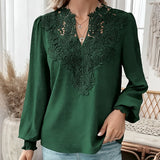 Lace Lantern Sleeve V-Neck Blouse