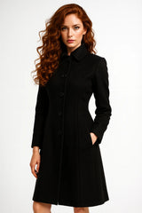 Women’s black wool coat – elegant long tailored winter outerwear
