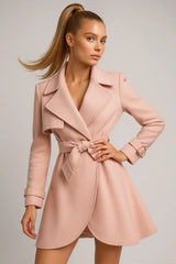 Elegant pink belted coat for women - feminine wrap style outerwear