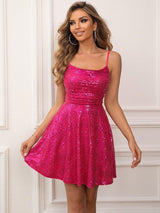 Sequin Tie Back Cami Dress-Hot Pink-9