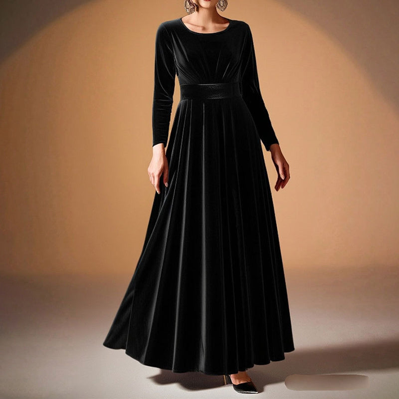 Velvet Pleated Long Sleeve Maxi Dress