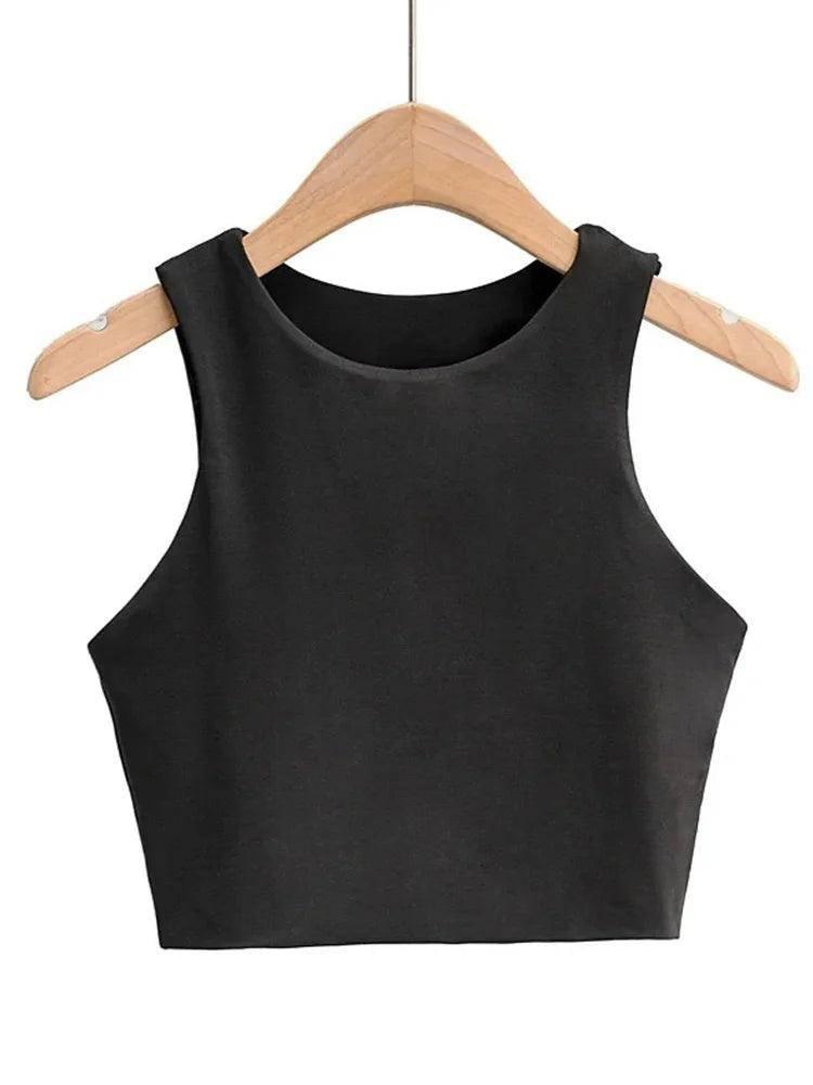 2023 Summer Fashion Women Sexy Slim Tops O-neck Sleeveless-black-8