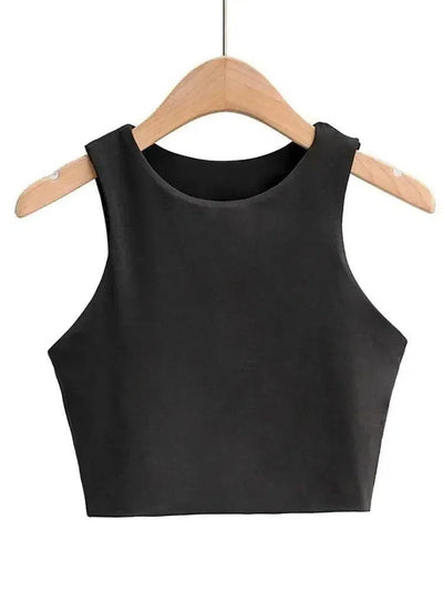 Summer Fashion Women Slim Tops O-neck Sleeveless-black-8