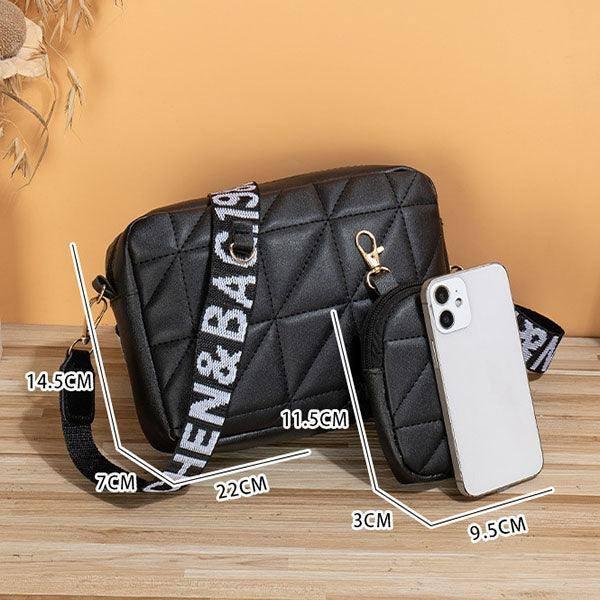 2Pcs Rhombus Shoulder Bag With Wallet Letter Print Wide Shoulder Strap Small Square Bag Large Capacity Cell Phone Crossbody Bags-4