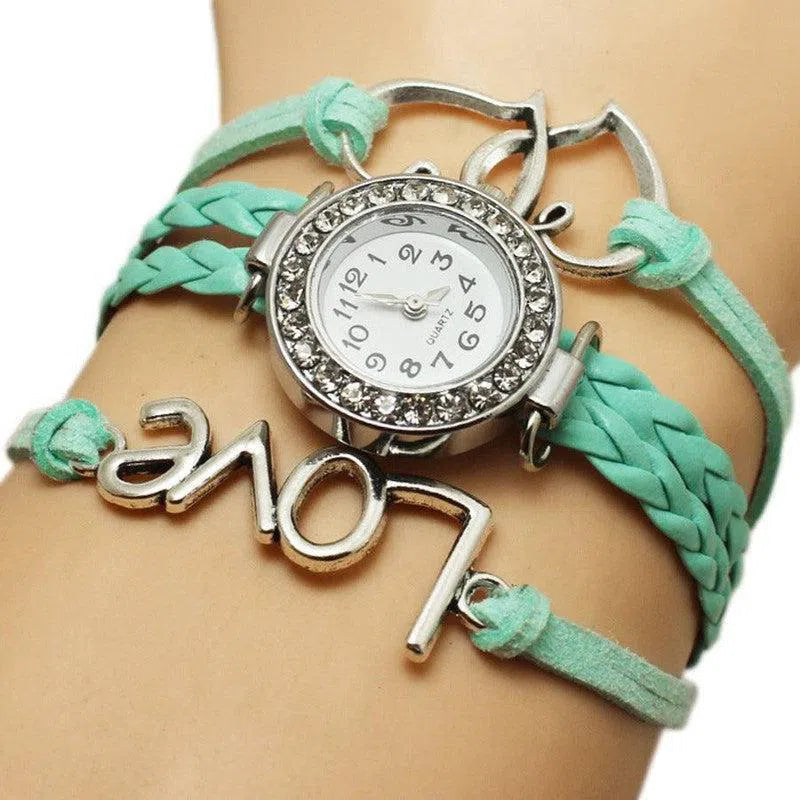 Alloy Love Double Heart-shaped Love Woven Multi-layer Watch-11