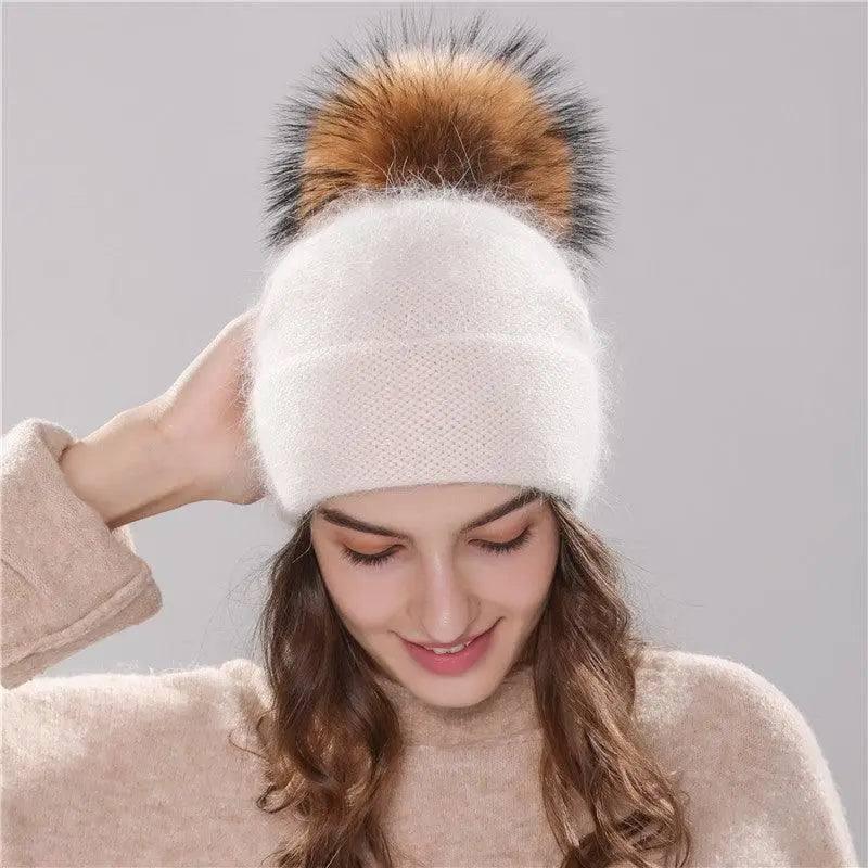 Angola Rabbit Fur Bonnet Girl 's Hat Fall Female Cap-Beige-2