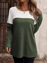 Autumn And Winter Women's Color Matching T-shirt-Olive Green-5