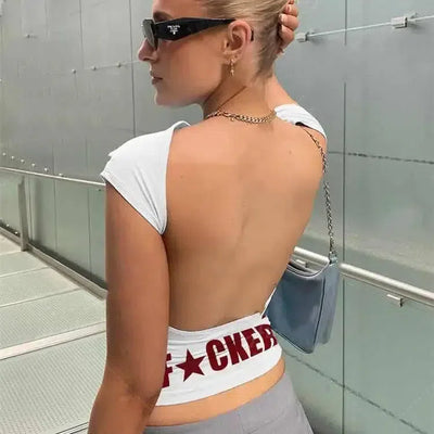 Backless Short Sleeve White Y2K Clothes Crop Top Women Aesth-3