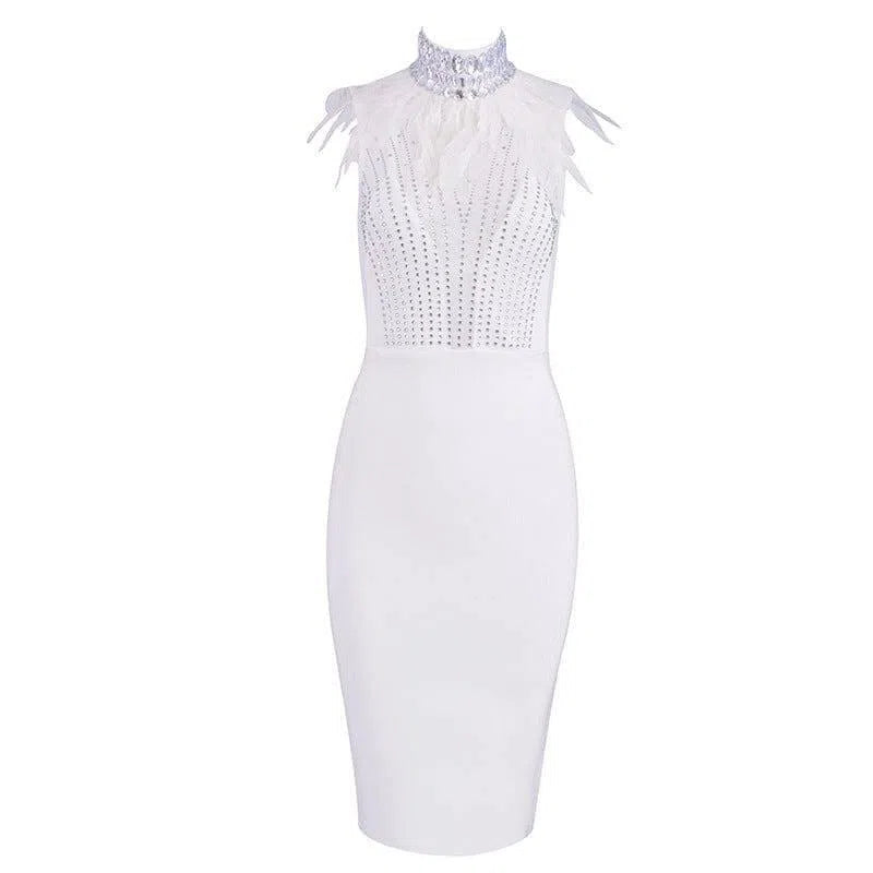 Bandage beads evening dress-white-8