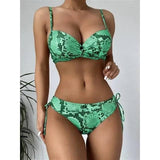 Beach Snake Pattern Bikini Hard-clad Steel Plate Gather Hot-Green-1