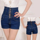 Button Decoration High-waisted Denim Shorts-1