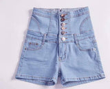 Button Decoration High-waisted Denim Shorts-Lightblue-2