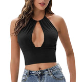 Camisole Halter Vest Women Summer Hollow Tops-Black-4