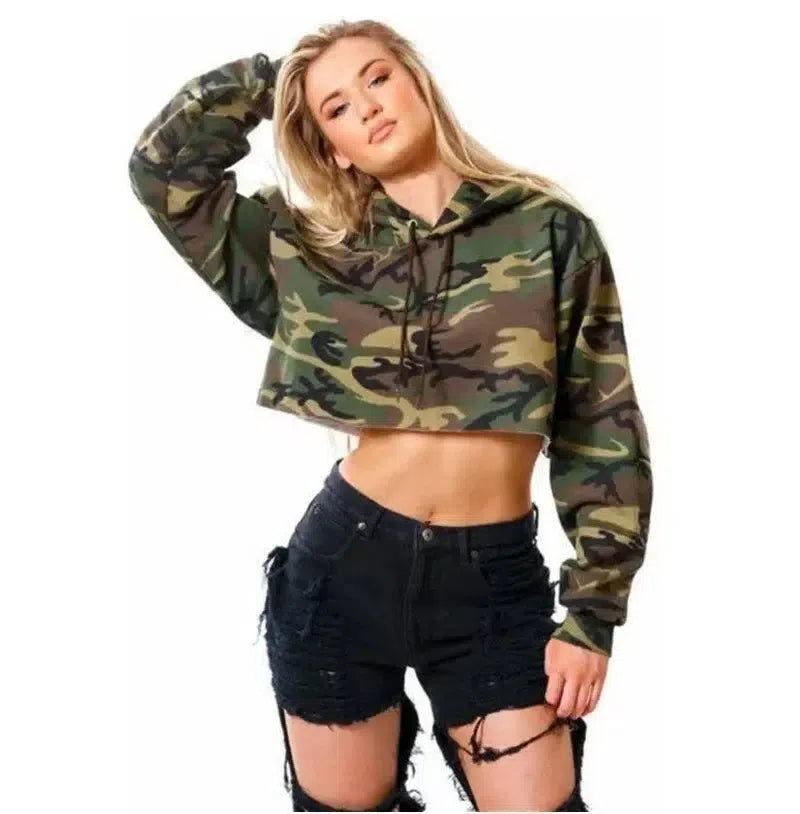 Camouflage hooded crop hoodie-1