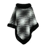 Cape Colored Plaid Thermal Knitting Shawl Women's Coat-Gray-3