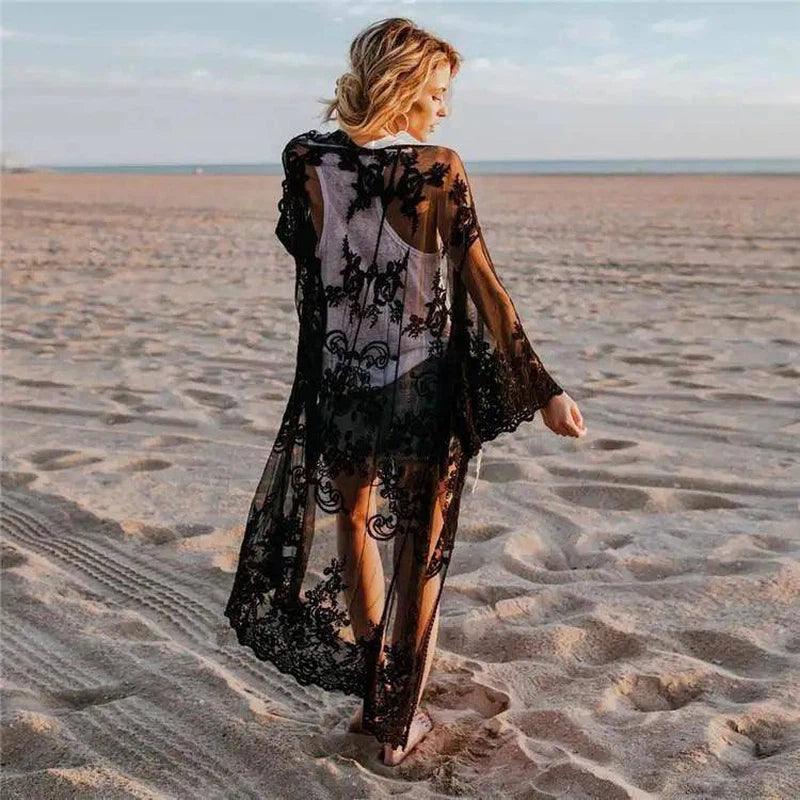 Lace Beach Cover-Up Cardigan-Black-2