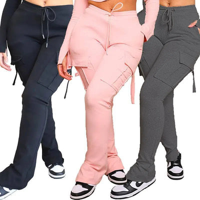 Cargo Pants With Pockets High Waist Drawstring Wide Leg Straight Trousers For Women Overalls-6