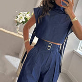 Casual Belt Decorative Turtleneck Short Sleeve And Long-4