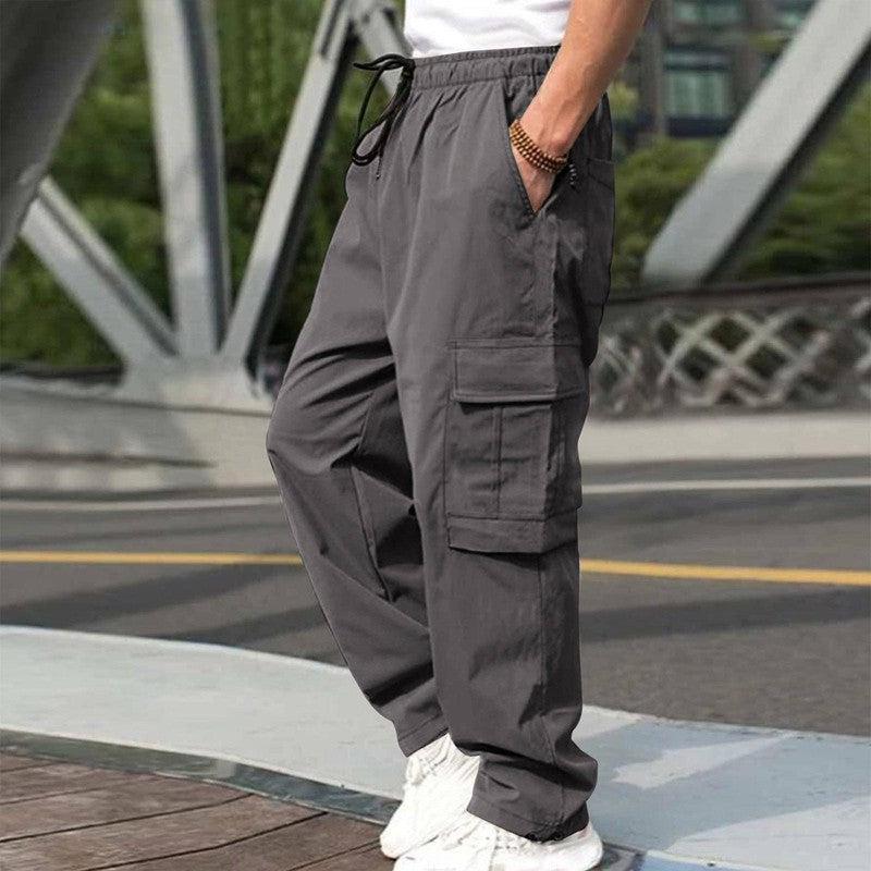 Casual Cargo Pants For Men Loose Straight Drawstring Waist Trousers With Pockets Dark Grey / 3XL-Dark Grey-6