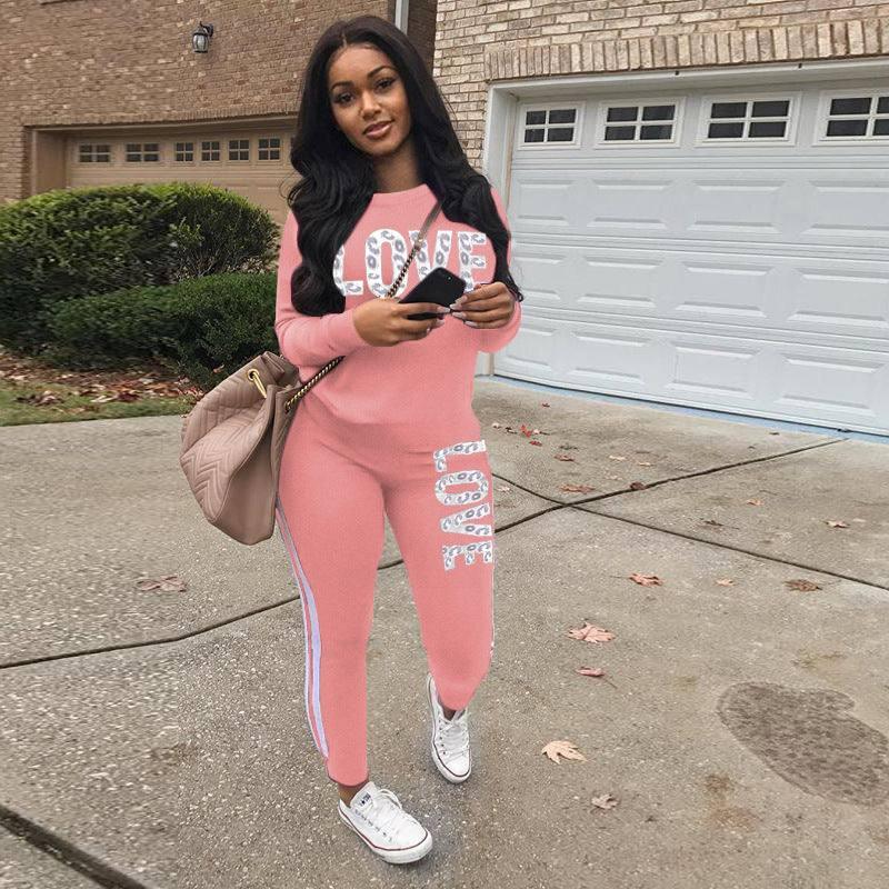 Casual Fashion Letter Printing Sports Suit-5 Pink-6