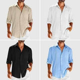 Casual Long Sleeve Shirt With Pocket Lace Polo Collar Solid-Set-8