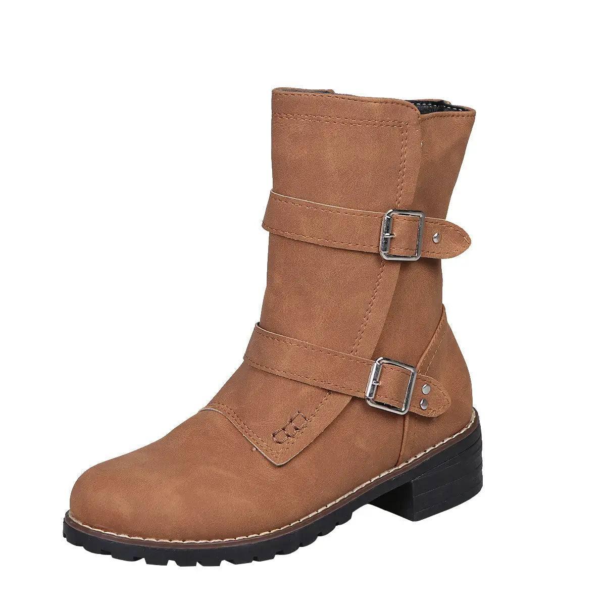 Casual Round Toe Belt Buckle Women Boots-4