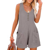 Casual Waffle Button Jumpsuit With Pockets Fashion Summer Navy Blue / 2XL-Grey-6