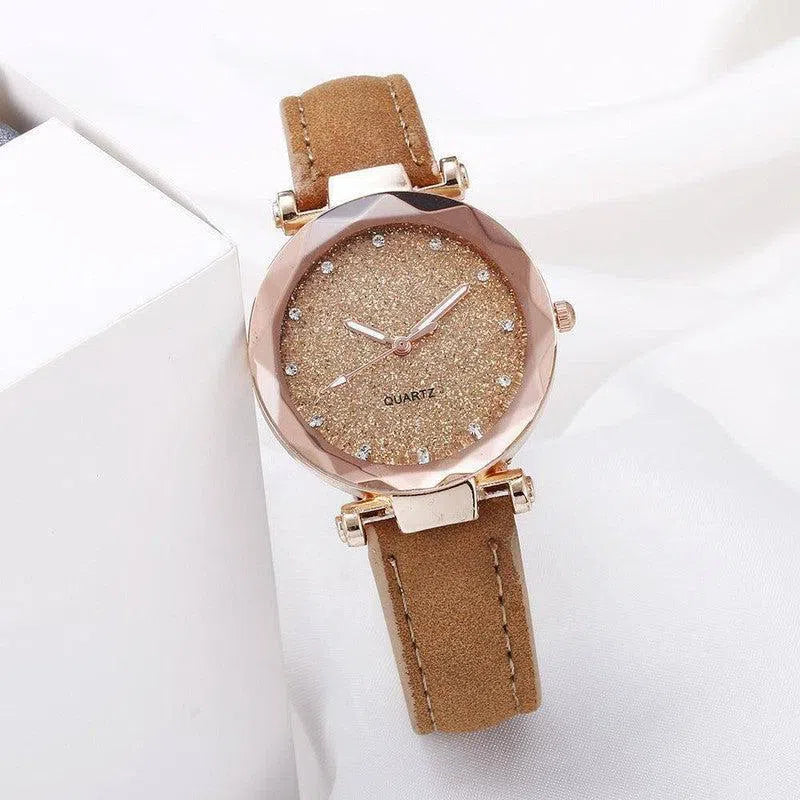 Casual Women Romantic Starry Sky Wrist Watch Leather Rhinestone Designer Ladies Clock-16