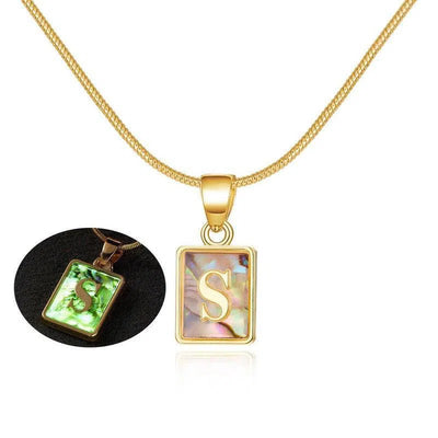 26 Letter Square Necklace Colorful Shell Luminous Pendant Chain Necklace For Women Temperament Ladies Jewelry-26