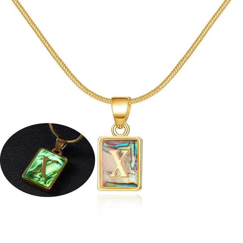 26 Letter Square Necklace Colorful Shell Luminous Pendant Chain Necklace For Women Temperament Ladies Jewelry-30