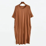 Plus Size 8XL 150kg Women Summer Modal Long Dress O Neck Short Sleeve Soft Comfortable Dresses Ladies Casual Large Home Dress-Brown-8