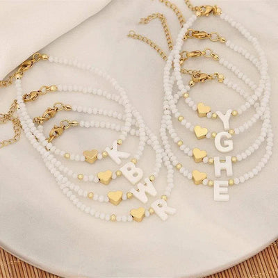 26 Letters White Shell Beaded Bracelet Women Metal Love Design Bracelet Jewelry-3