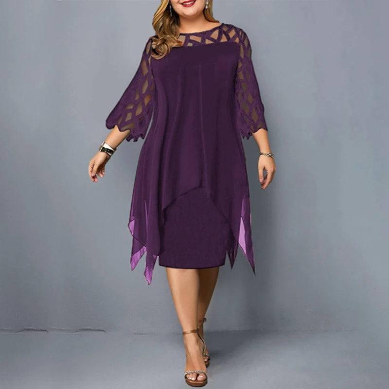 New Elegant Lace Plus Size Dresses Women Hollow Out Oversize Dress Loose Casual Vestidos De Fiesta Midi Robes Femme-3