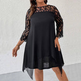 New Elegant Lace Plus Size Dresses Women Hollow Out Oversize Dress Loose Casual Vestidos De Fiesta Midi Robes Femme-6