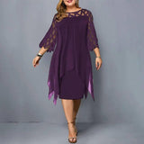 New Elegant Lace Plus Size Dresses Women Hollow Out Oversize Dress Loose Casual Vestidos De Fiesta Midi Robes Femme-purple-9