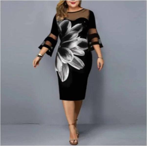 Chic Plus-Size Midi Dress: Elegant & Trendy-WHITE-10