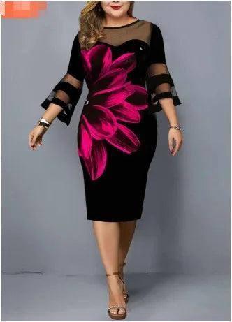 Chic Plus-Size Midi Dress: Elegant & Trendy-Fuchsia-11