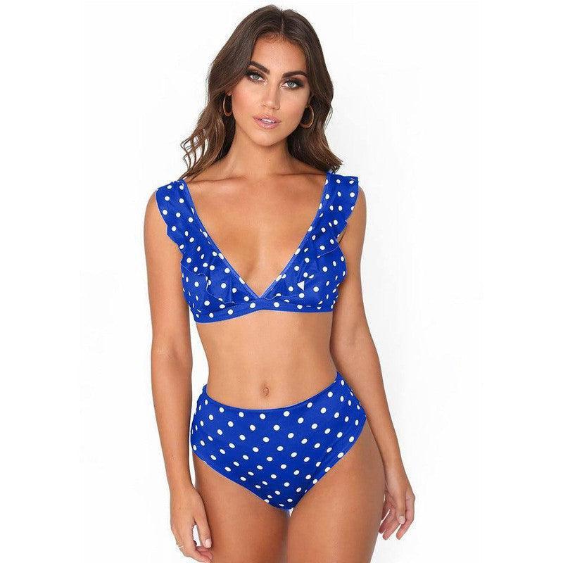 Cute High Waisted Bikinis - Polka Dot Style-Blue-3