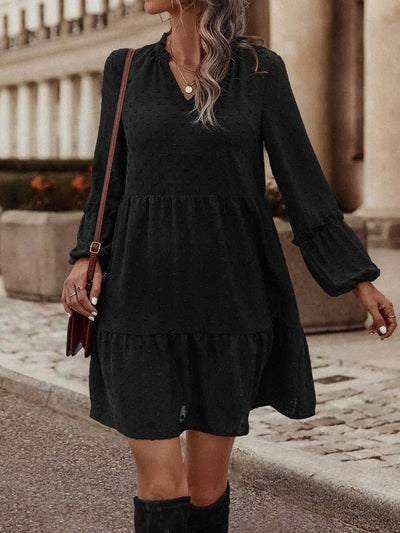 Chiffon Long Sleeve V-neck A- Line Original Dress-10