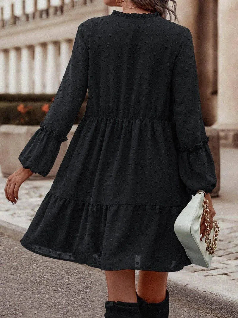 Chiffon Long Sleeve V-neck A- Line Original Dress-8