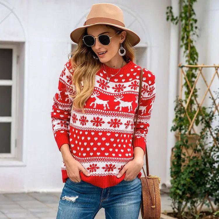 Christmas sweater snowflake pullover women-2