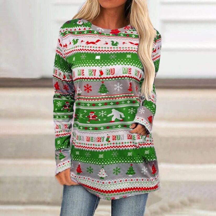 Christmas Sweater With Loose Bottoming Shirt-Green-3