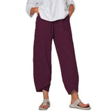 Cotton And Linen Wide Leg Pants Solid Color High Waist Loose Casual Trousers For Women-Purple-5