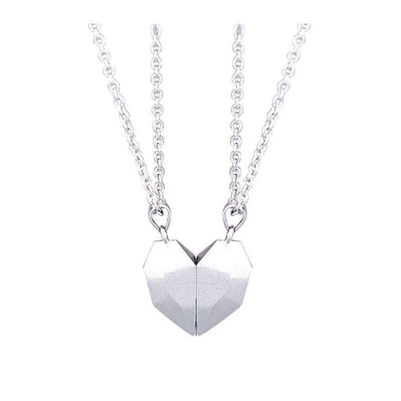 Couple's Matching Heart Necklaces in Silver and Black-White pendant necklace-15