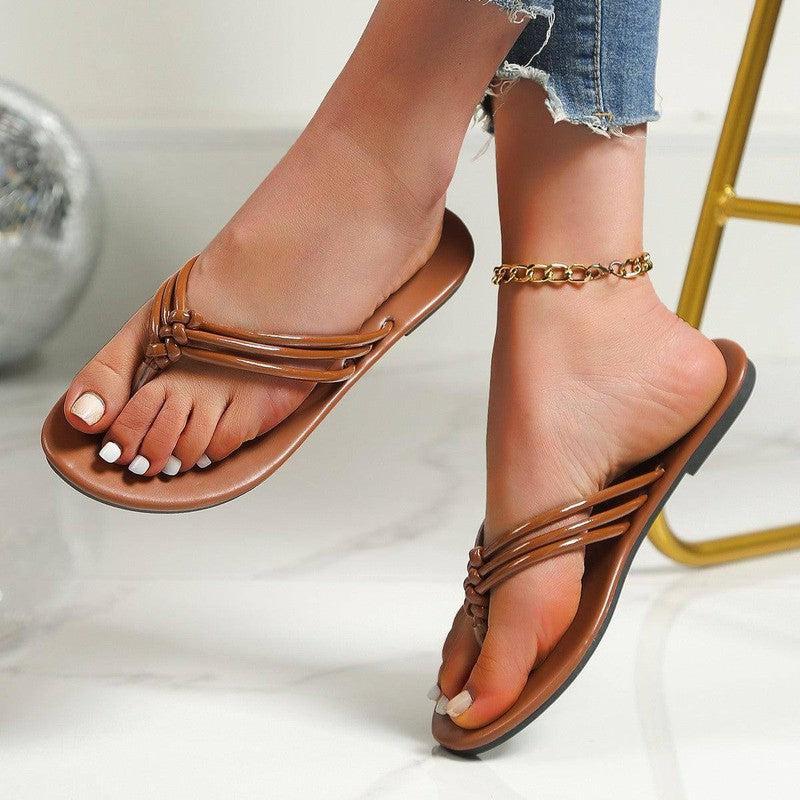 Cross-woven Design Thong Sandals Summer Flat Slides Shoes-4