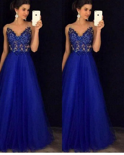 Dress Backless Beaded Ball Elegant Long Dress Blue Chiffon-1