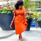 Elegant Orange Peplum Dress: Bold Plus-Size Fashion-4