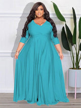 Elegant Plus Size Red Maxi Dress for Women-SKY BLUE-14