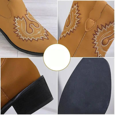 Embroidery Western Boots Chunky Mid Heel Cowboy Boots Women-4